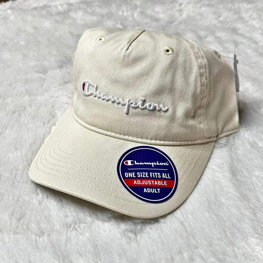 NWT Champion Logo Running Cap Hat Cream Cotton Adult OS